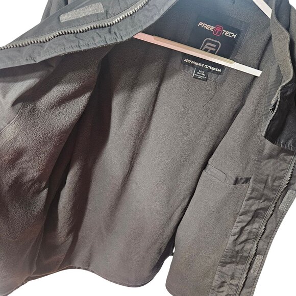 Free Tech Mens Black Hooded Jacket With White Accents Zip Front Size L Lightweig - Picture 12 of 14